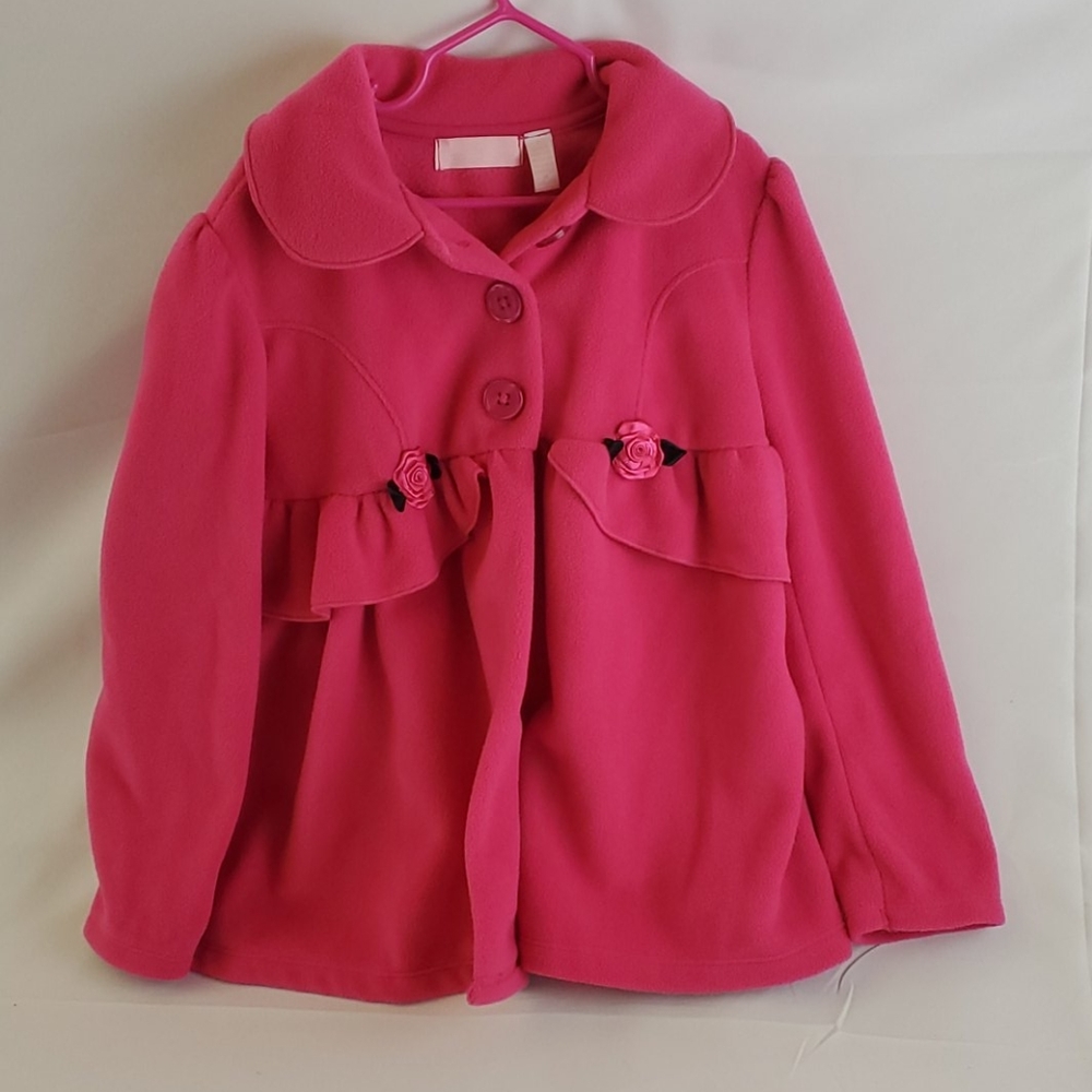 Pink girls sweater jacket with roses on front